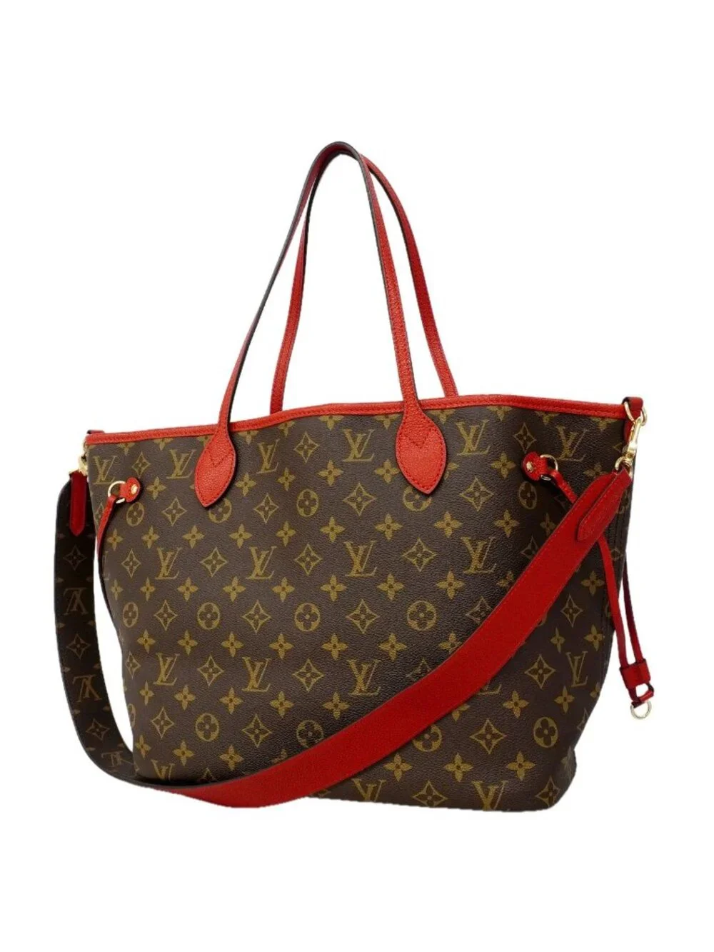 Louis Vuitton Tote Monogram Neverfull Inside Out MM Brown Sari Red 2-Way